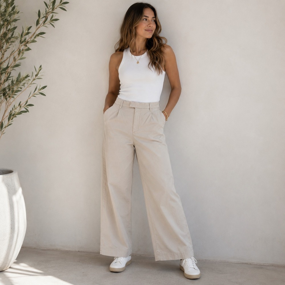 KUT From The Kloth Amara Wide Leg Pants Sz 10 Beige Super High Rise Minimalist